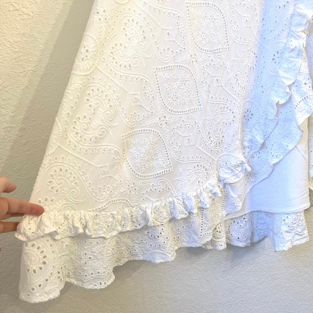 Encantadore Sarong Wrap Skirt Coverup M Eyelet Embroidered White Beach Resort - Picture 4 of 16